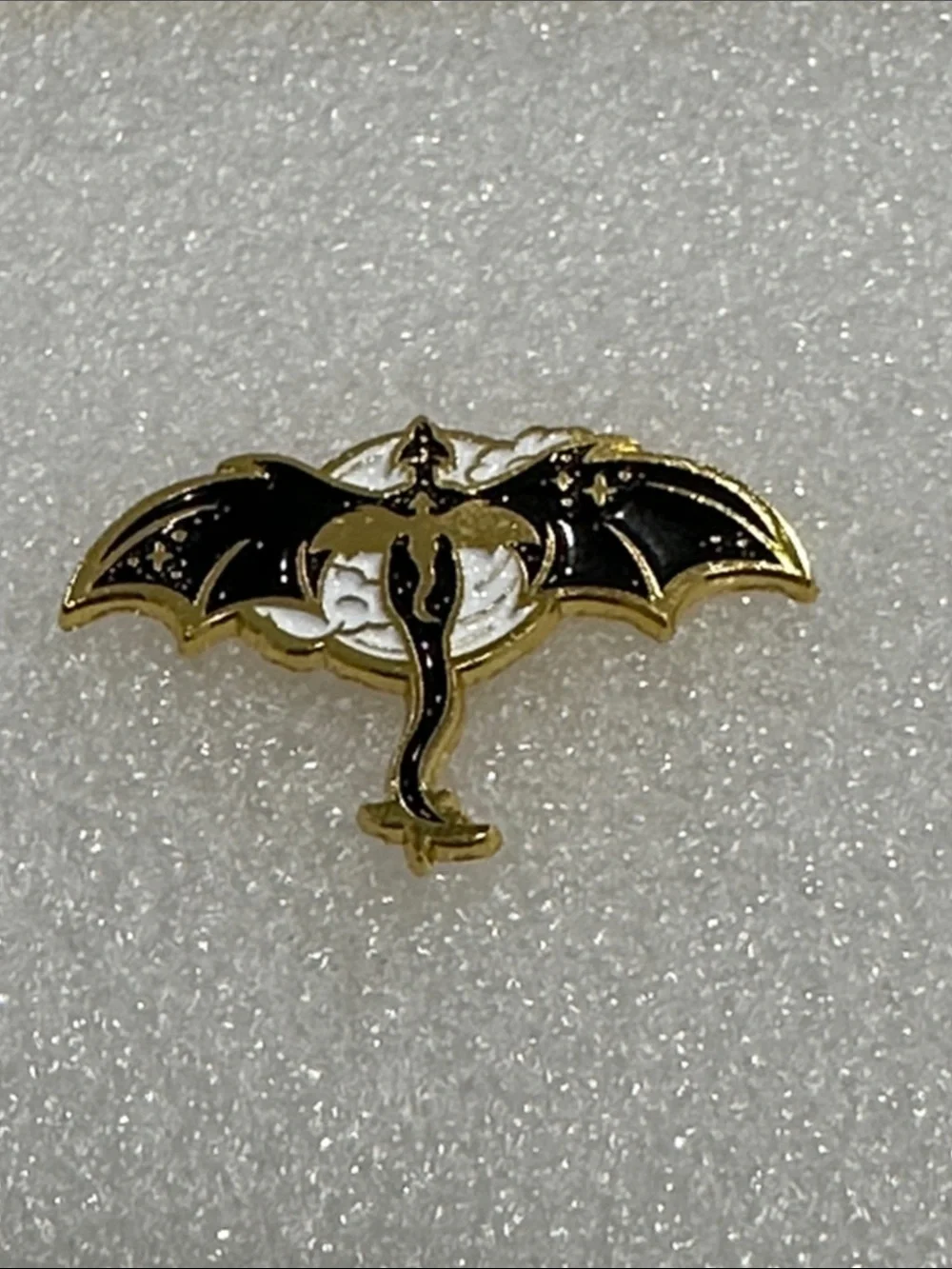 Gold and Black Dragon Enamel Pin with Moon Detail